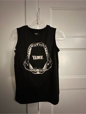 Cat & Jack Black Sleeveless Graphic Tee with White Shark Jaw 'YAWN.'